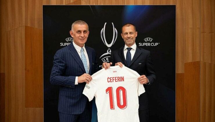 TFF Başkanı İbrahim Hacıosmanoğlu ile UEFA Başkanı Ceferin ile bir arada